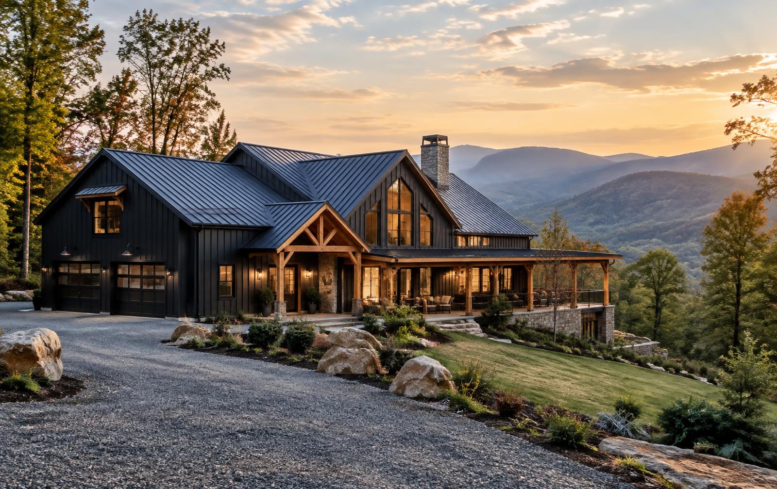 Modern black metal custom home in the Blue Ridge Mountains